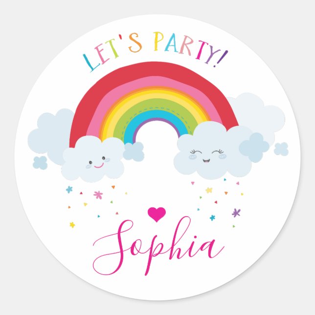 CUTE RAINBOW CLOUDS kawaii illustration Classic Round Sticker (Front)