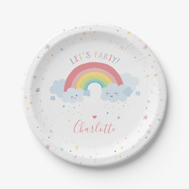 CUTE RAINBOW CLOUDS kids pastel colors picture Paper Plates (Front)