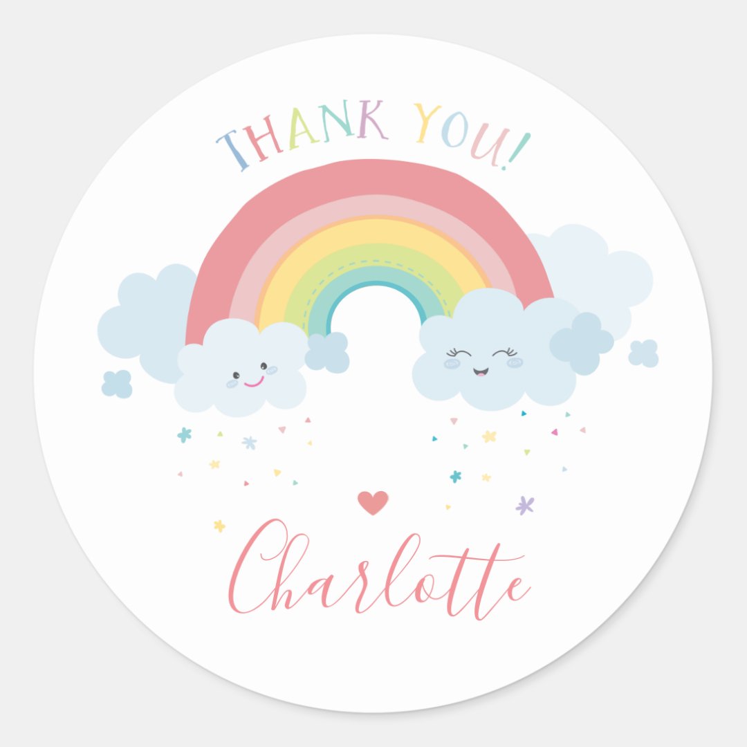 CUTE RAINBOW CLOUDS Pastel Kawaii Illustration Classic Round Sticker ...