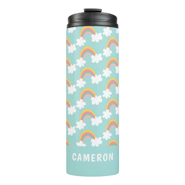 Cute Rainbow Clouds Personalized Thermal Tumbler (Front)