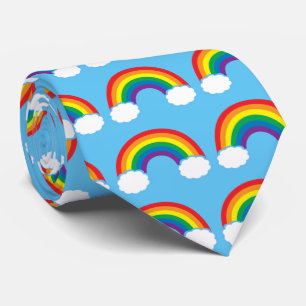 Cute Rainbow Clouds Sky Blue Bright Pattern Tie
