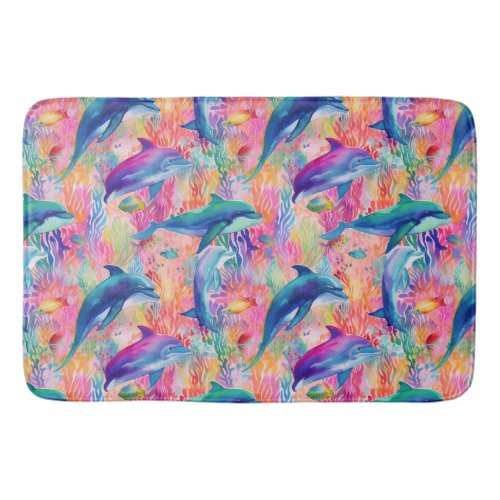 Cute rainbow color dolphin pattern  bath mat