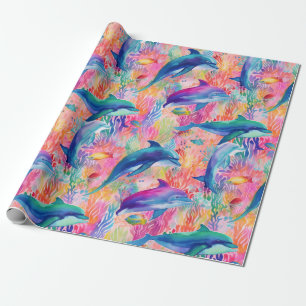 Cute rainbow color dolphin pattern wrapping paper