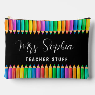 Cute Rainbow Color Pencils Personalized Teacher Accessory Pouch