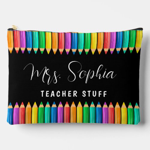 Cute Rainbow Color Pencils Personalized Teacher Accessory Pouch