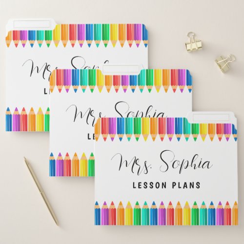 Cute Rainbow Color Pencils Personalized Teacher File Folder