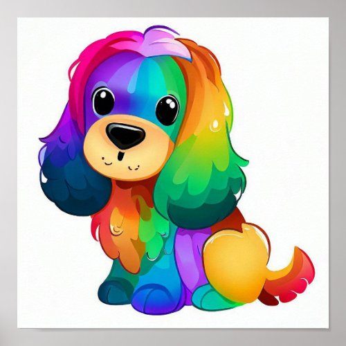 Cute rainbow colored dog poster