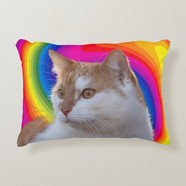 Cute Rainbow Colorful Cat Photo Accent Pillow (Front)