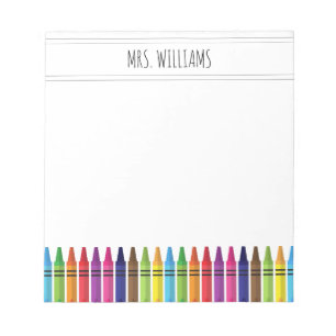 Cute Rainbow Crayons Elementary School Teacher Notepad