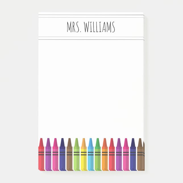 Cute Rainbow Crayons Elementary School Teacher Post-it Notes (Front)