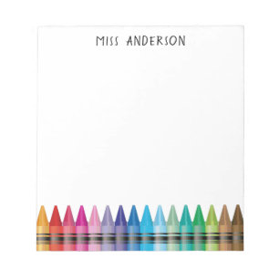 Cute Rainbow Crayons Kindergarten Teacher School Notepad