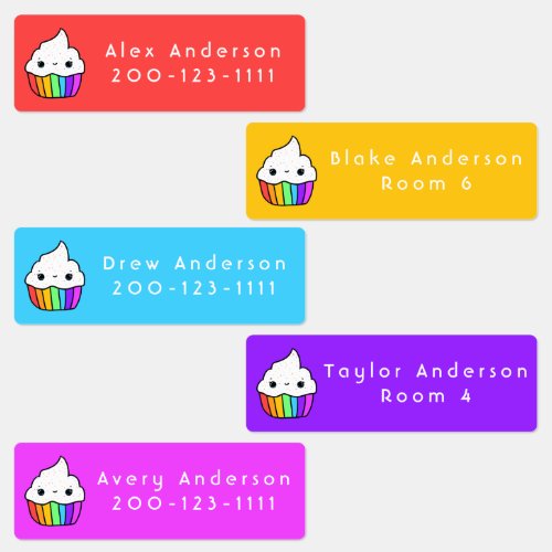 Cute Rainbow Cupcake Personalized Kids Labels