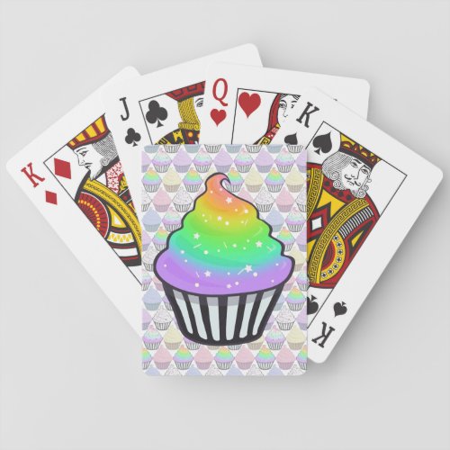Cute Rainbow Cupcake Swirl Icing With Sprinkles Playing Cards