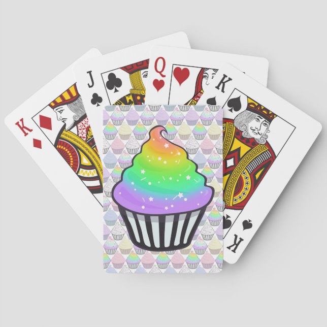 Cute Rainbow Cupcake Swirl Icing With Sprinkles Poker Cards (Back)