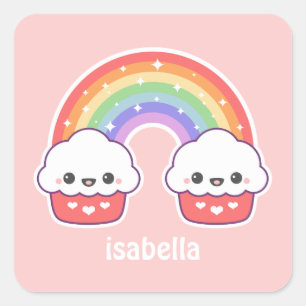 Cute Rainbow Cupcakes Square Sticker