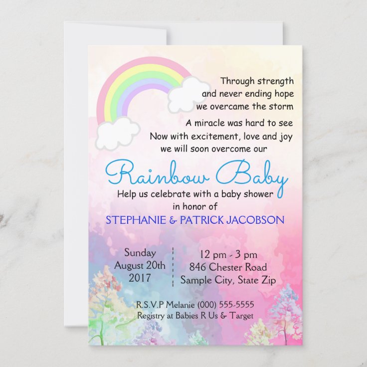 Cute Rainbow Custom Baby Shower RSVP Invitation | Zazzle