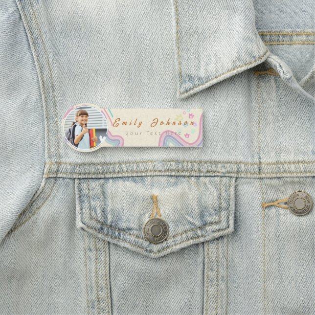 Cute Rainbow Custom Kid Name & Photo  Tag (In Situ)