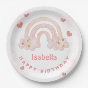 Cute Rainbow Custom Name Happy Birthday Paper Plates