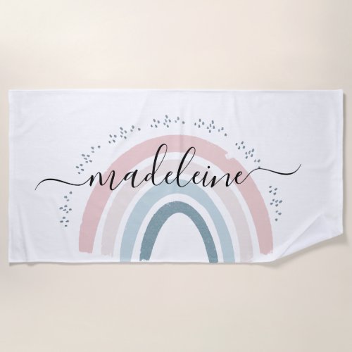 Cute Rainbow Custom Name Script Fun Calligraphy Beach Towel