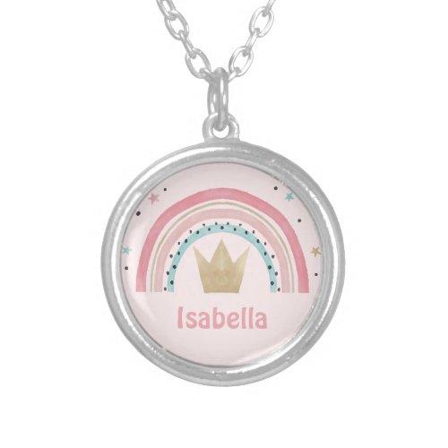 Cute Rainbow custom name Silver Plated Necklace