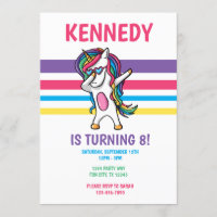 Cute Rainbow Dabbing Unicorn Girls Birthday Party Invitation