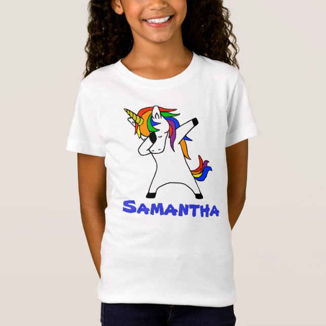 Cute Rainbow Dabbing Unicorn Personalized T-Shirt (Front)