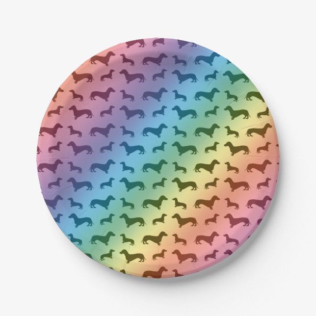 Cute rainbow dachshund pattern paper plates (Front)