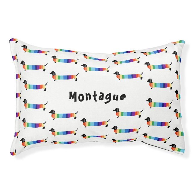 Cute Rainbow Dachshund Patterned Custom Monogram  Pet Bed (Front)