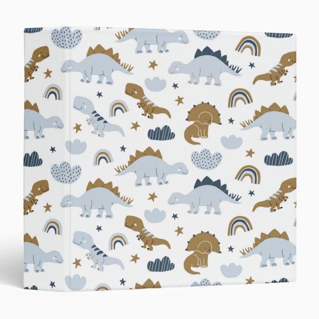 Cute Rainbow Dinosaur Pattern 3 Ring Binder (Front/Spine)