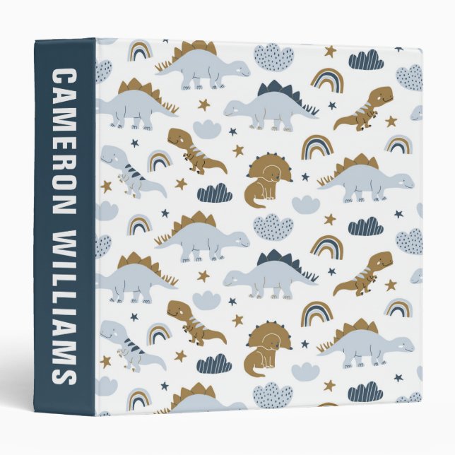 Cute Rainbow Dinosaur Pattern 3 Ring Binder (Front/Spine)