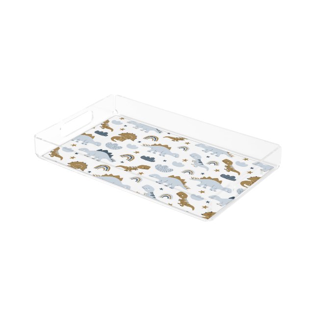 Cute Rainbow Dinosaur Pattern Acrylic Tray (Angled)