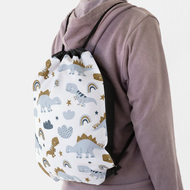 Cute Rainbow Dinosaur Pattern Drawstring Bag (Insitu)