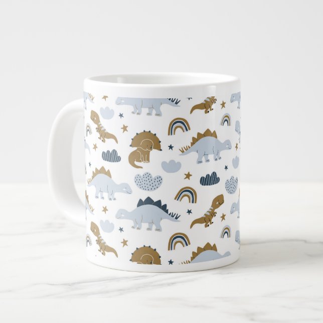 Cute Rainbow Dinosaur Pattern Giant Coffee Mug (Front Left)