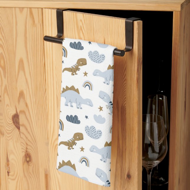 Cute Rainbow Dinosaur Pattern Kitchen Towel (Thirds Fold)
