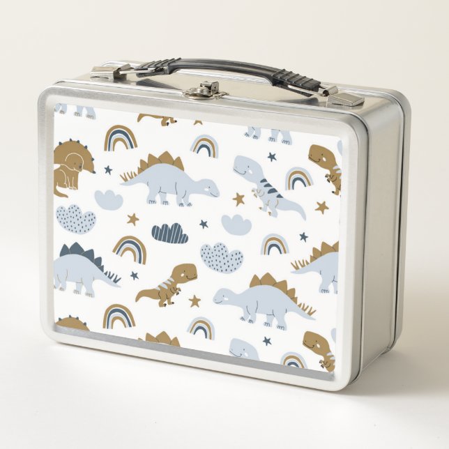 Cute Rainbow Dinosaur Pattern Metal Lunch Box (Front)