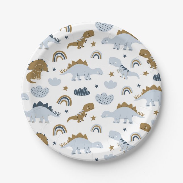 Cute Rainbow Dinosaur Pattern Paper Plates (Front)