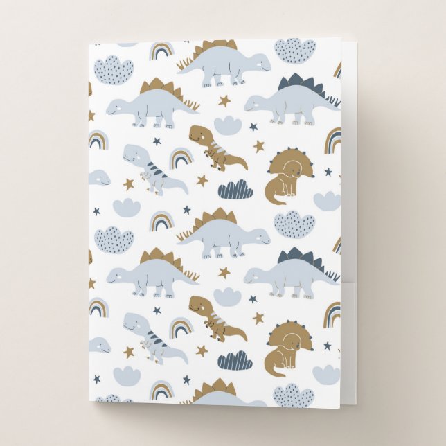 Cute Rainbow Dinosaur Pattern Pocket Folder (Front)