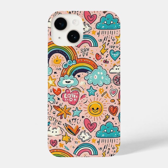 Cute Rainbow Doodle Pattern iPhone Case (Back)