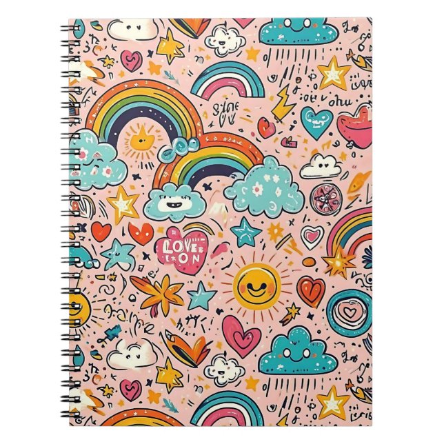 Cute Rainbow Doodle Pattern Notebook (Front)