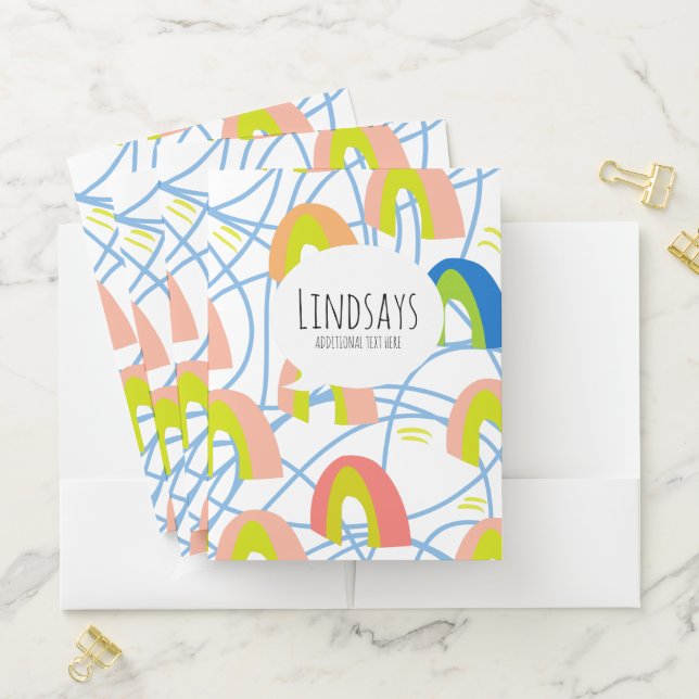 Cute Rainbow Doodles and Scribbles Pocket Folder (In Situ)