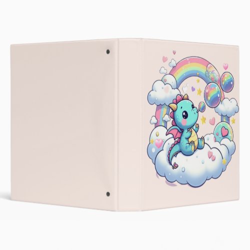 CuteRainbowDragonWhimsical  3 Ring Binder