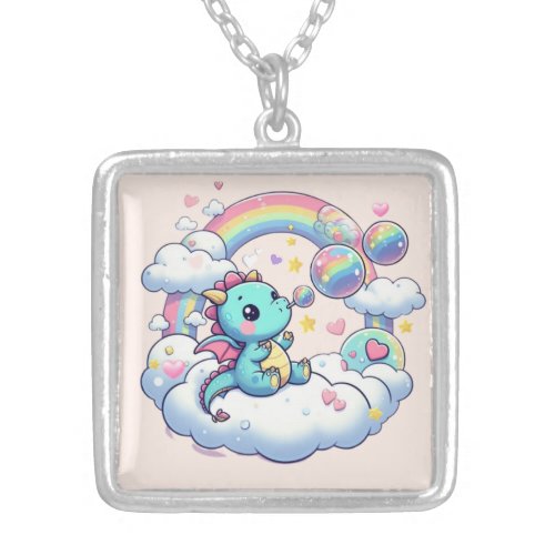 CuteRainbowDragonWhimsical  Silver Plated Necklace