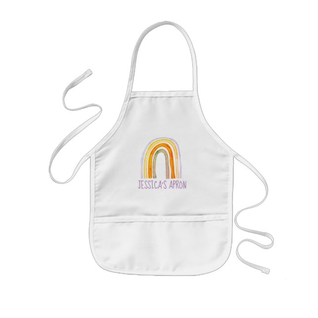 Cute rainbow drawing custom name arts and crafts kids' apron (Front)