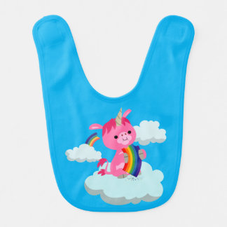Cute Rainbow-Eating Cartoon Unicorn Baby Bib