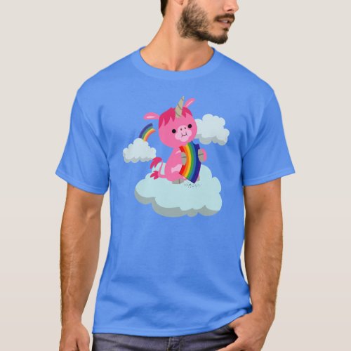 Cute Rainbow_Eating Cartoon Unicorn T_Shirt