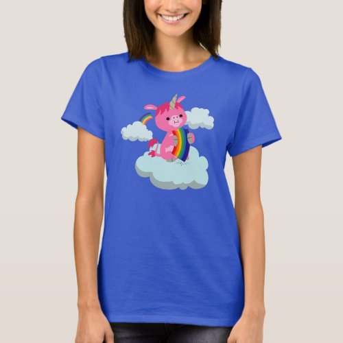 Cute Rainbow_Eating Cartoon Unicorn Women T_Shirt
