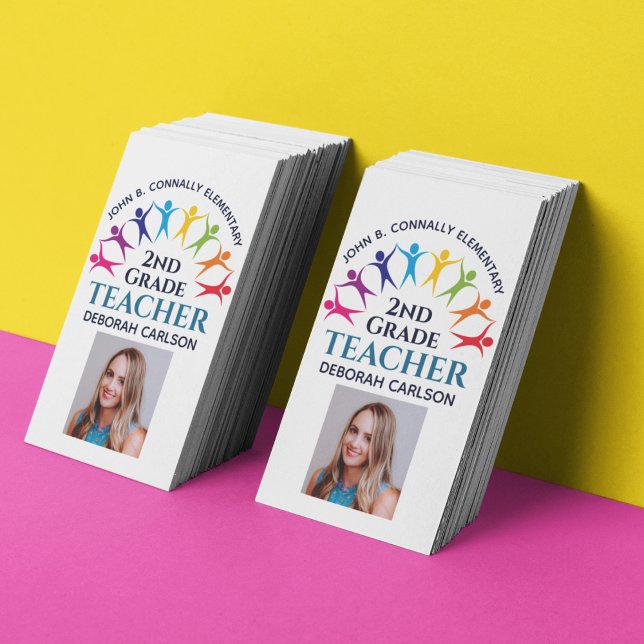 Cute Rainbow Elementary School Teacher Educator Business Card (Creator Uploaded)