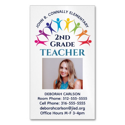 Cute Rainbow Elementary School Teacher Educator Business Card Magnet