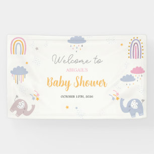 Cute Rainbow Elephants Baby Shower Sign Banner