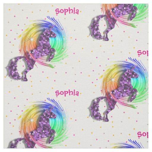 Cute Rainbow Fantasy Unicorn Personalized Print Fabric